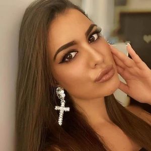 Beautiful Silver Hanging Cross Rhinestone Earring!